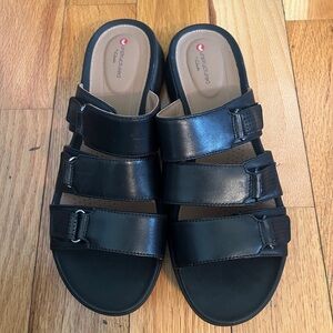 Clarks Black Slide Sandals with Cushioned Footbed